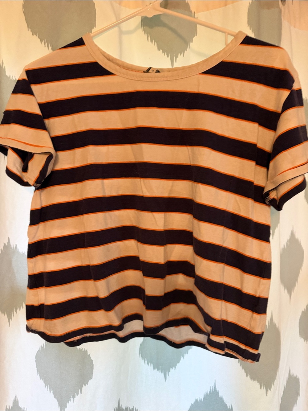 Joie Striped Short-Sleeve Tee in Peach and Black